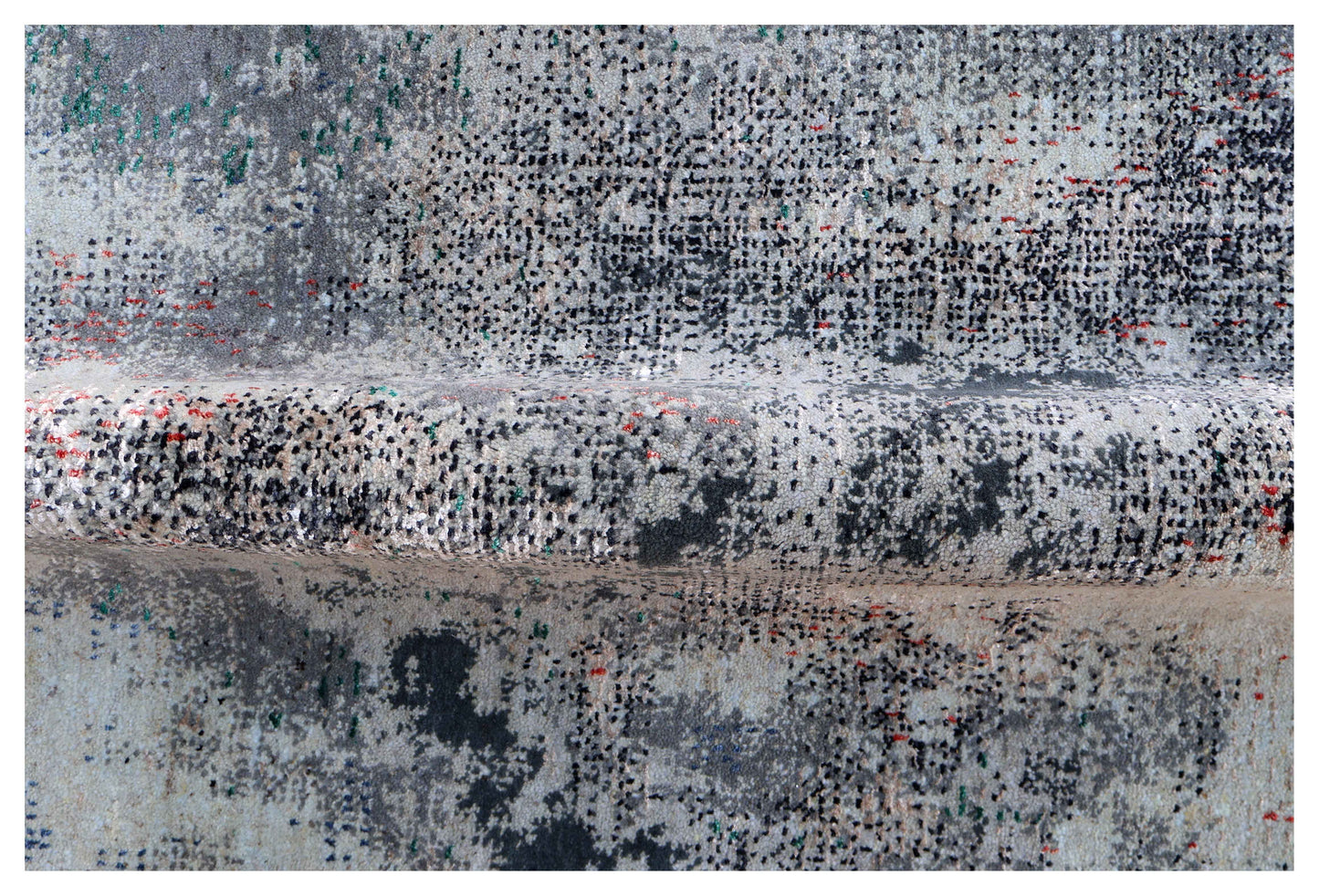 Silver Blue Grey Navy Teal Copper Crimson Cloud Modern Abstract Hand Knotted Wool Viscose 85 KPSI 6.6x10 Area Rug
