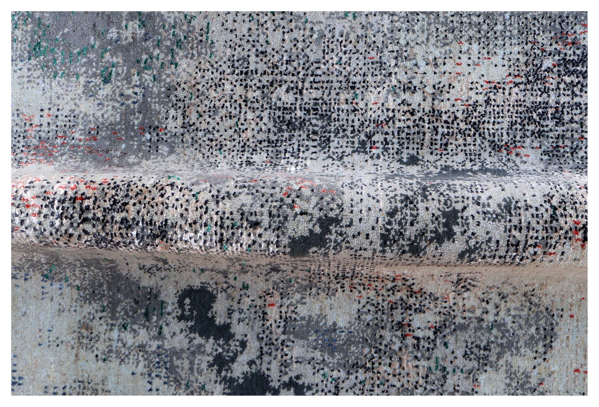 Silver Blue Grey Navy Teal Copper Crimson Cloud Modern Abstract Hand Knotted Wool Viscose 85 KPSI 6.6x10 Area Rug
