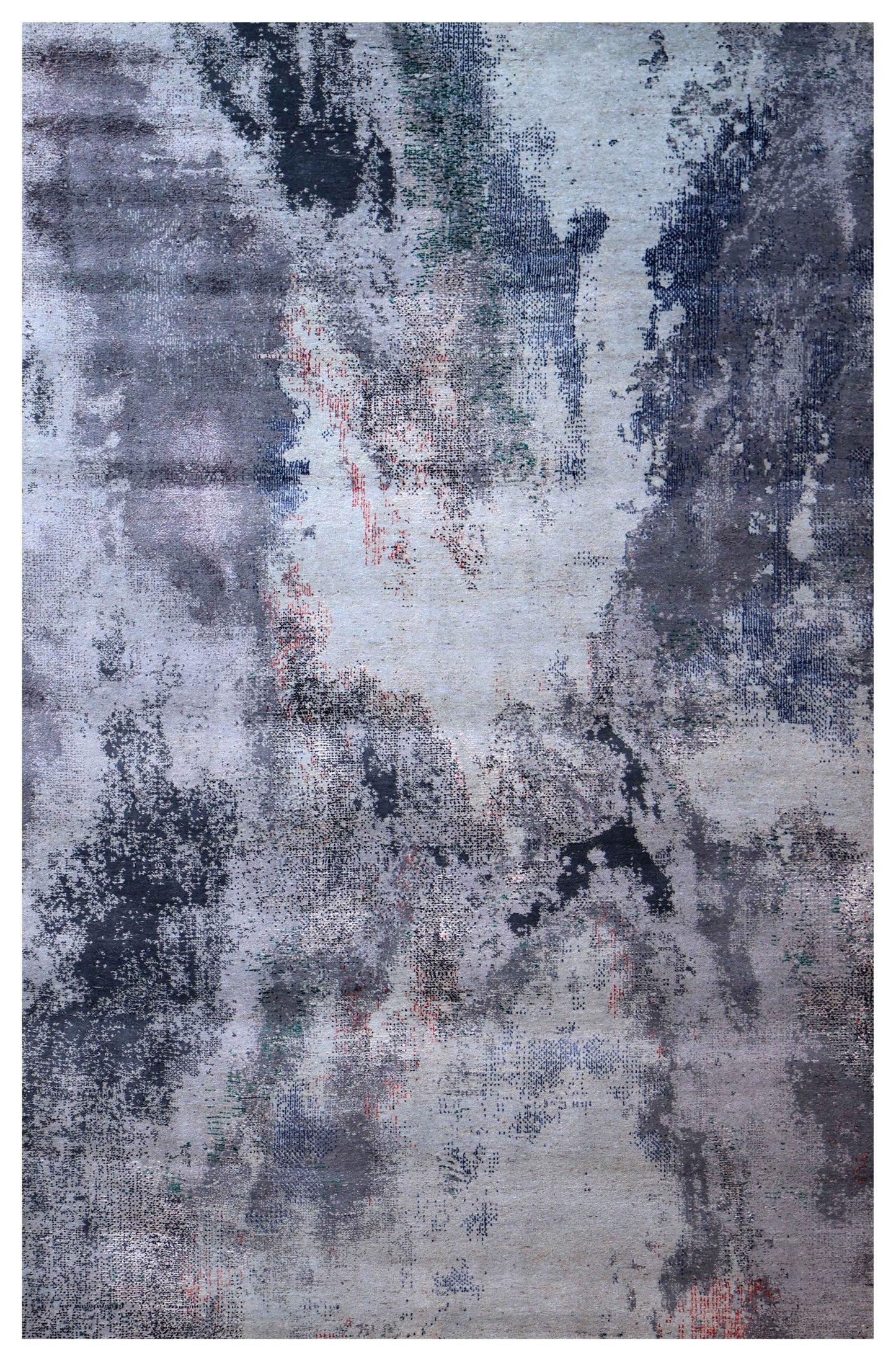 Silver Blue Grey Navy Mauve Taupe Teal Crimson Cloud Modern Abstract Hand Knotted Wool Viscose 85 KPSI 6.6x10 Area Rug