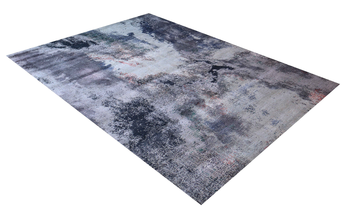 Silver Blue Grey Navy Mauve Taupe Teal Crimson Cloud Modern Abstract Hand Knotted Wool Viscose 85 KPSI 6.6x10 Area Rug