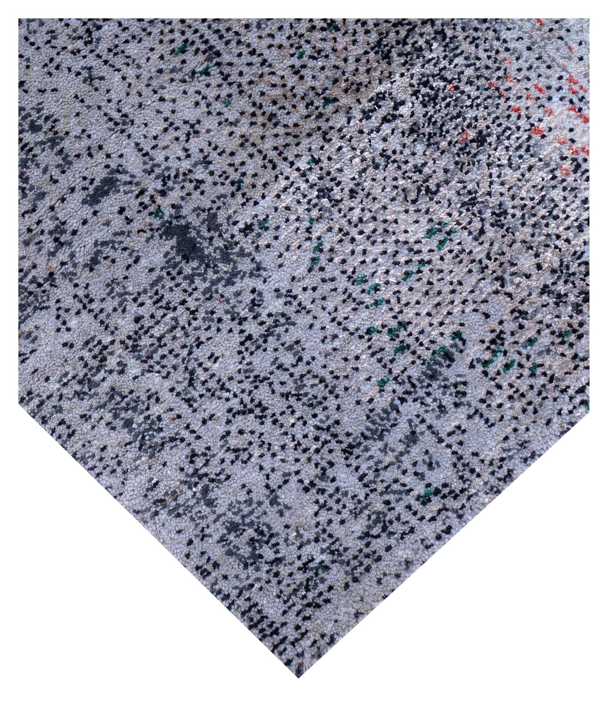 Silver Blue Grey Navy Mauve Taupe Teal Crimson Cloud Modern Abstract Hand Knotted Wool Viscose 85 KPSI 6.6x10 Area Rug