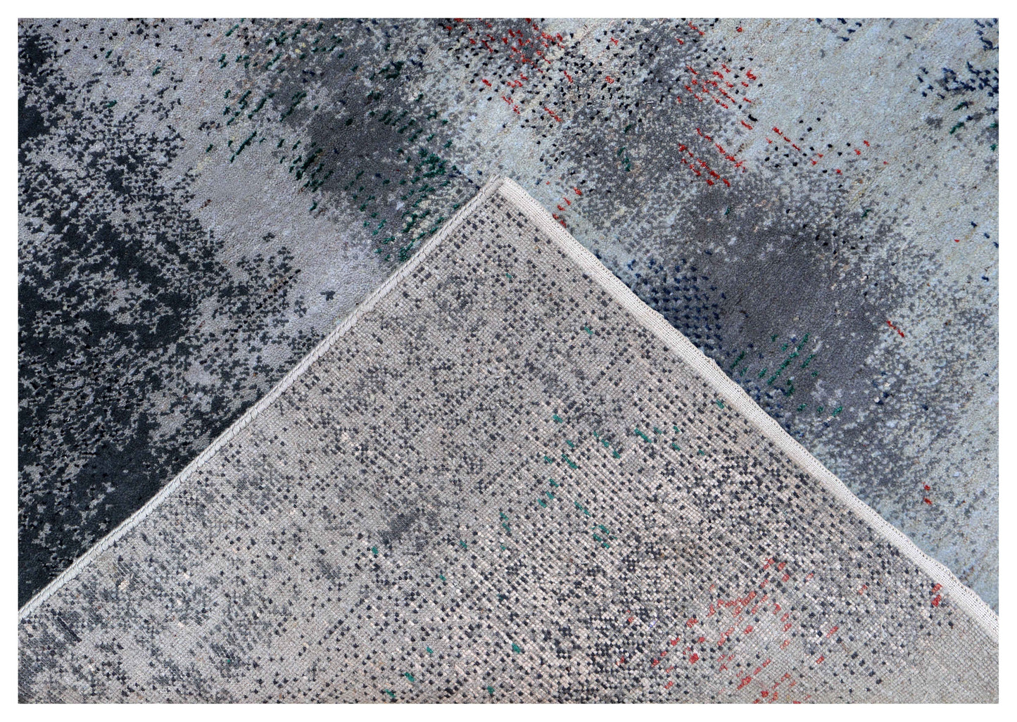 Silver Blue Grey Navy Mauve Taupe Teal Crimson Cloud Modern Abstract Hand Knotted Wool Viscose 85 KPSI 6.6x10 Area Rug