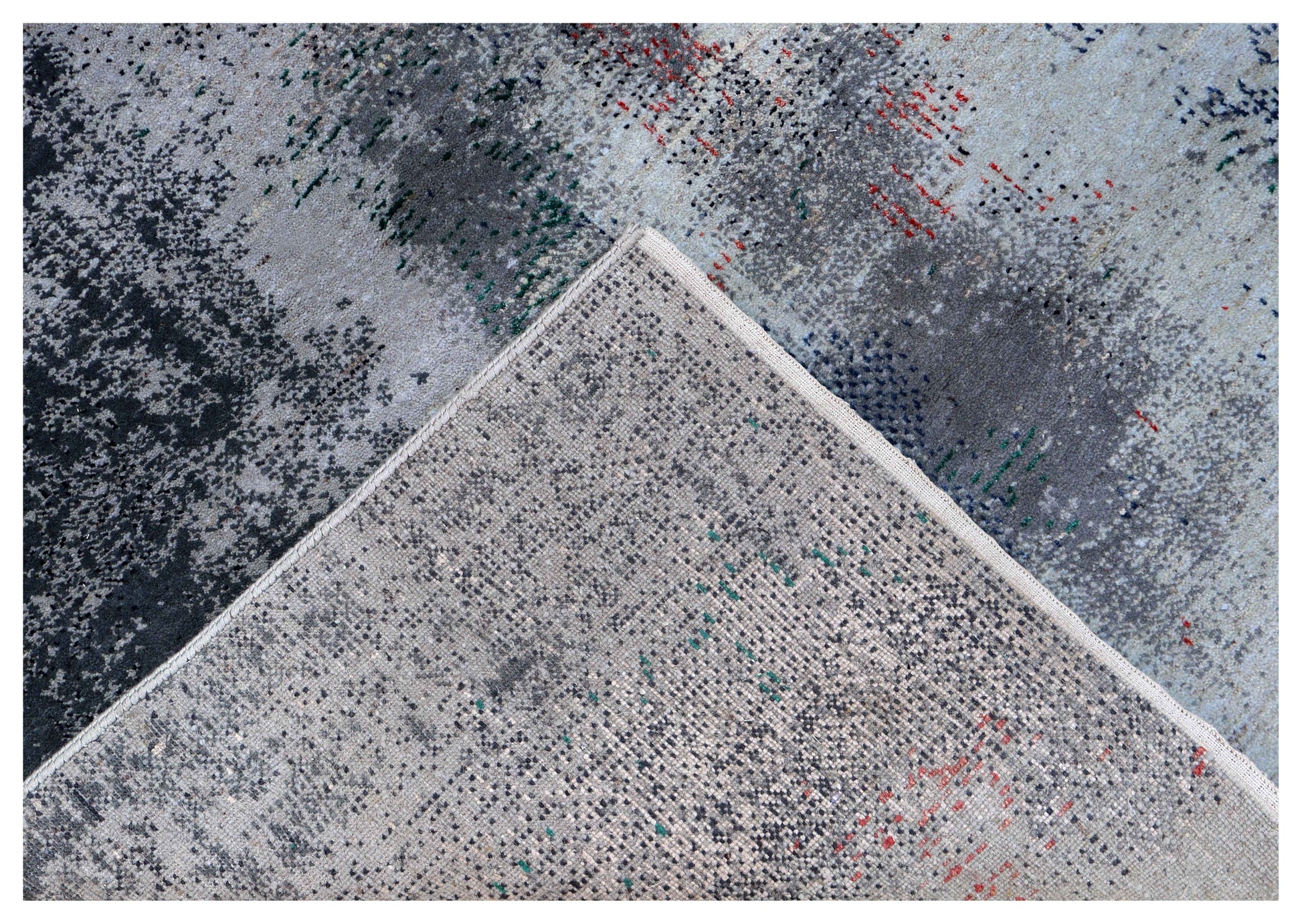 Silver Blue Grey Navy Mauve Taupe Teal Crimson Cloud Modern Abstract Hand Knotted Wool Viscose 85 KPSI 6.6x10 Area Rug