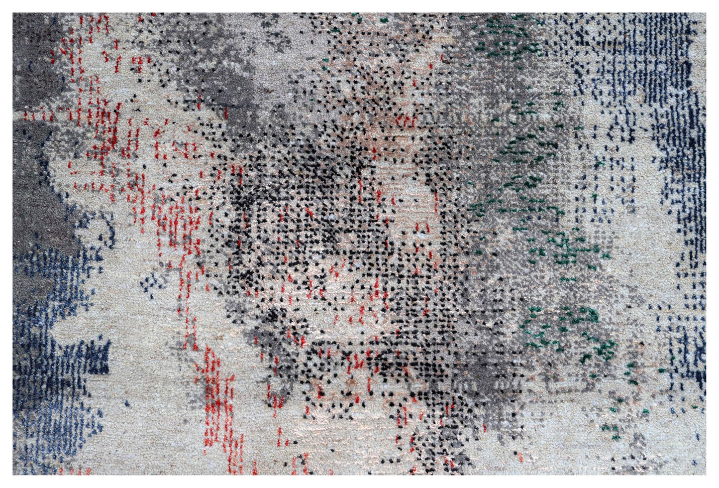 Silver Blue Grey Navy Mauve Taupe Teal Crimson Cloud Modern Abstract Hand Knotted Wool Viscose 85 KPSI 6.6x10 Area Rug