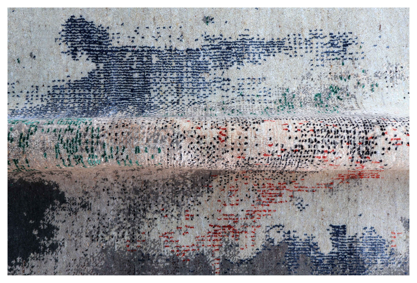 Silver Blue Grey Navy Mauve Taupe Teal Crimson Cloud Modern Abstract Hand Knotted Wool Viscose 85 KPSI 6.6x10 Area Rug
