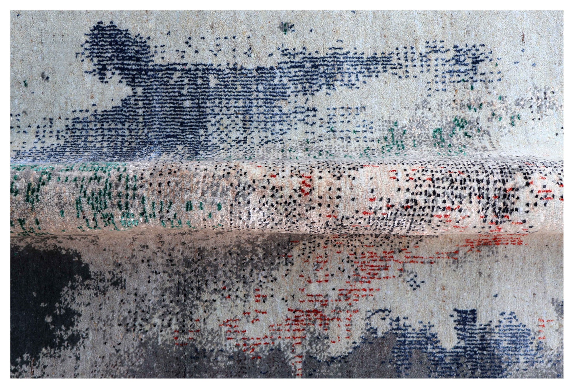 Silver Blue Grey Navy Mauve Taupe Teal Crimson Cloud Modern Abstract Hand Knotted Wool Viscose 85 KPSI 6.6x10 Area Rug