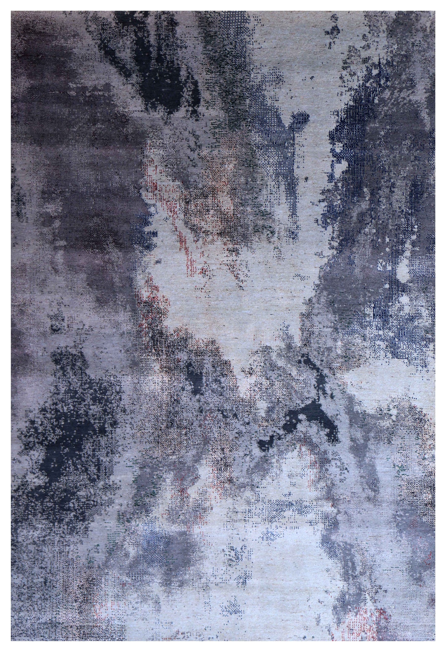 Silver Blue Grey Navy Gold Amber Crimson Cloud Modern Abstract Hand Knotted Wool Viscose 85 KPSI 6.6x10 Area Rug