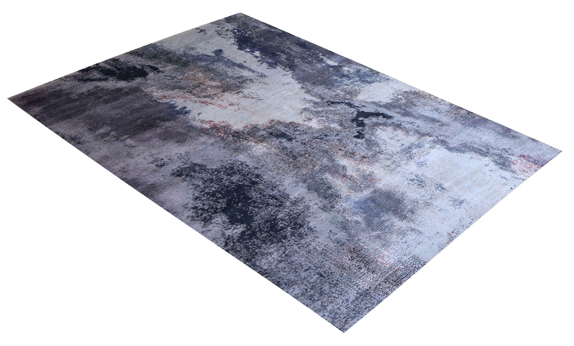 Silver Blue Grey Navy Gold Amber Crimson Cloud Modern Abstract Hand Knotted Wool Viscose 85 KPSI 6.6x10 Area Rug