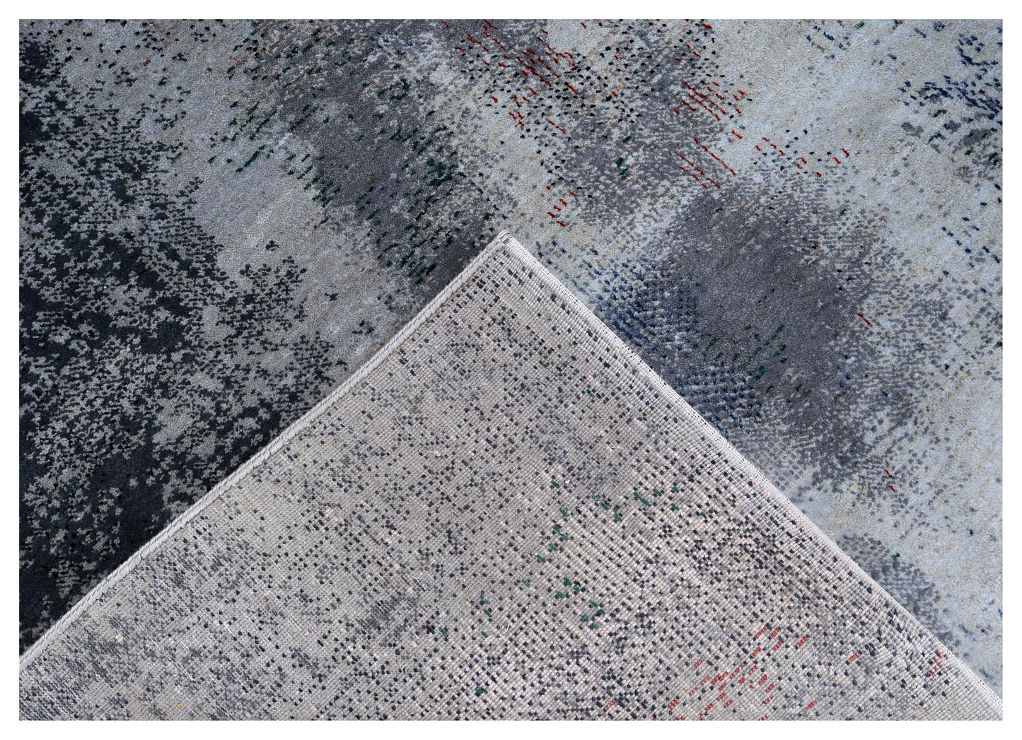 Silver Blue Grey Navy Gold Amber Crimson Cloud Modern Abstract Hand Knotted Wool Viscose 85 KPSI 6.6x10 Area Rug