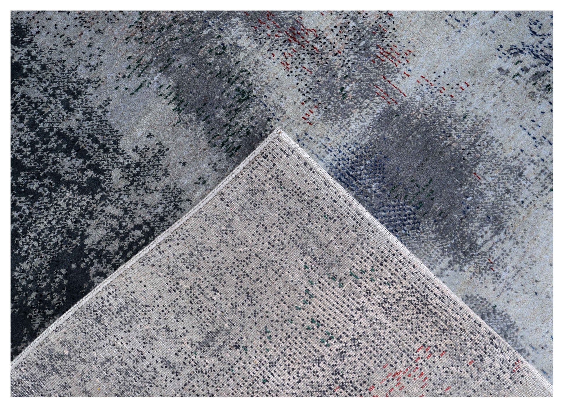 Silver Blue Grey Navy Gold Amber Crimson Cloud Modern Abstract Hand Knotted Wool Viscose 85 KPSI 6.6x10 Area Rug