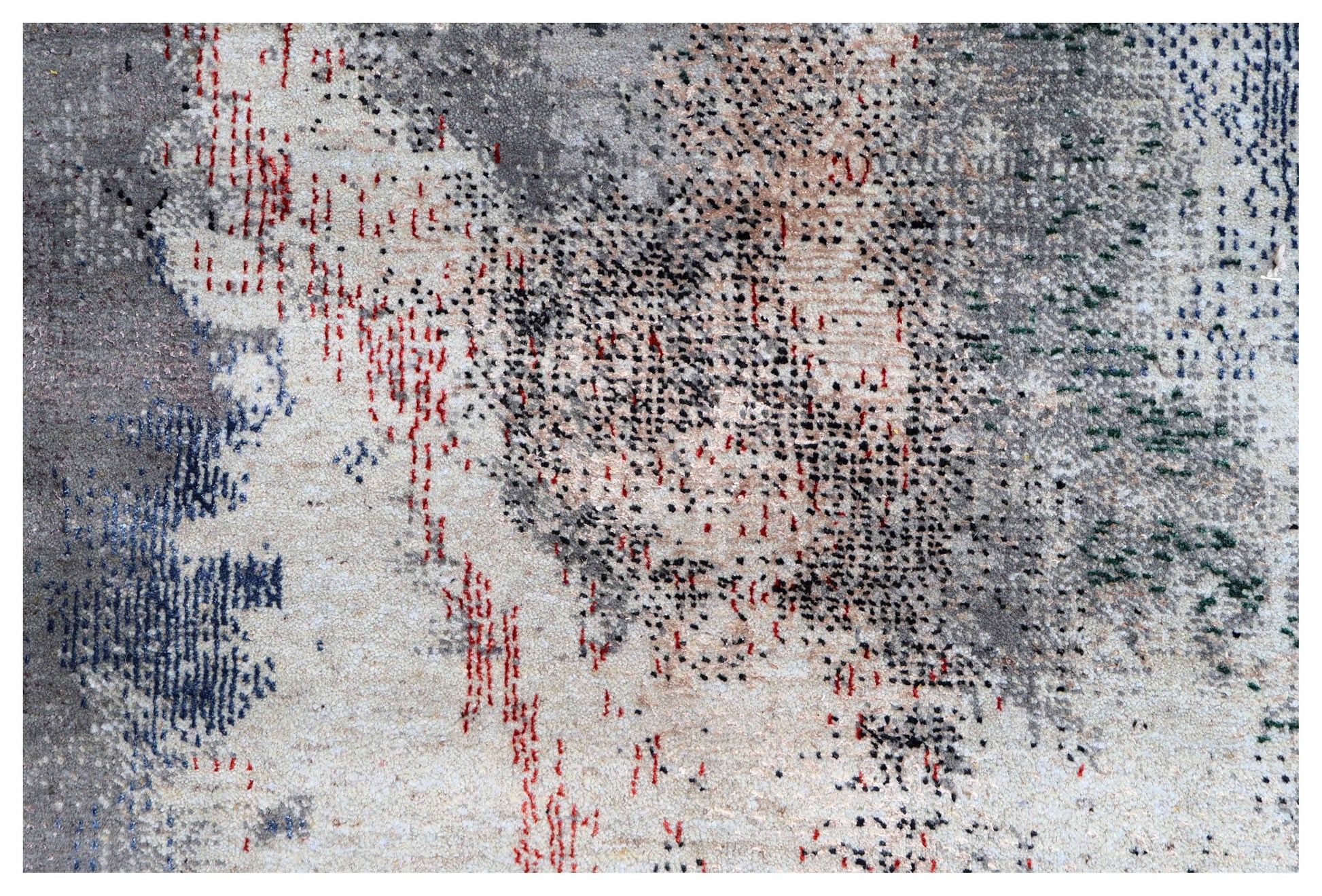 Silver Blue Grey Navy Gold Amber Crimson Cloud Modern Abstract Hand Knotted Wool Viscose 85 KPSI 6.6x10 Area Rug