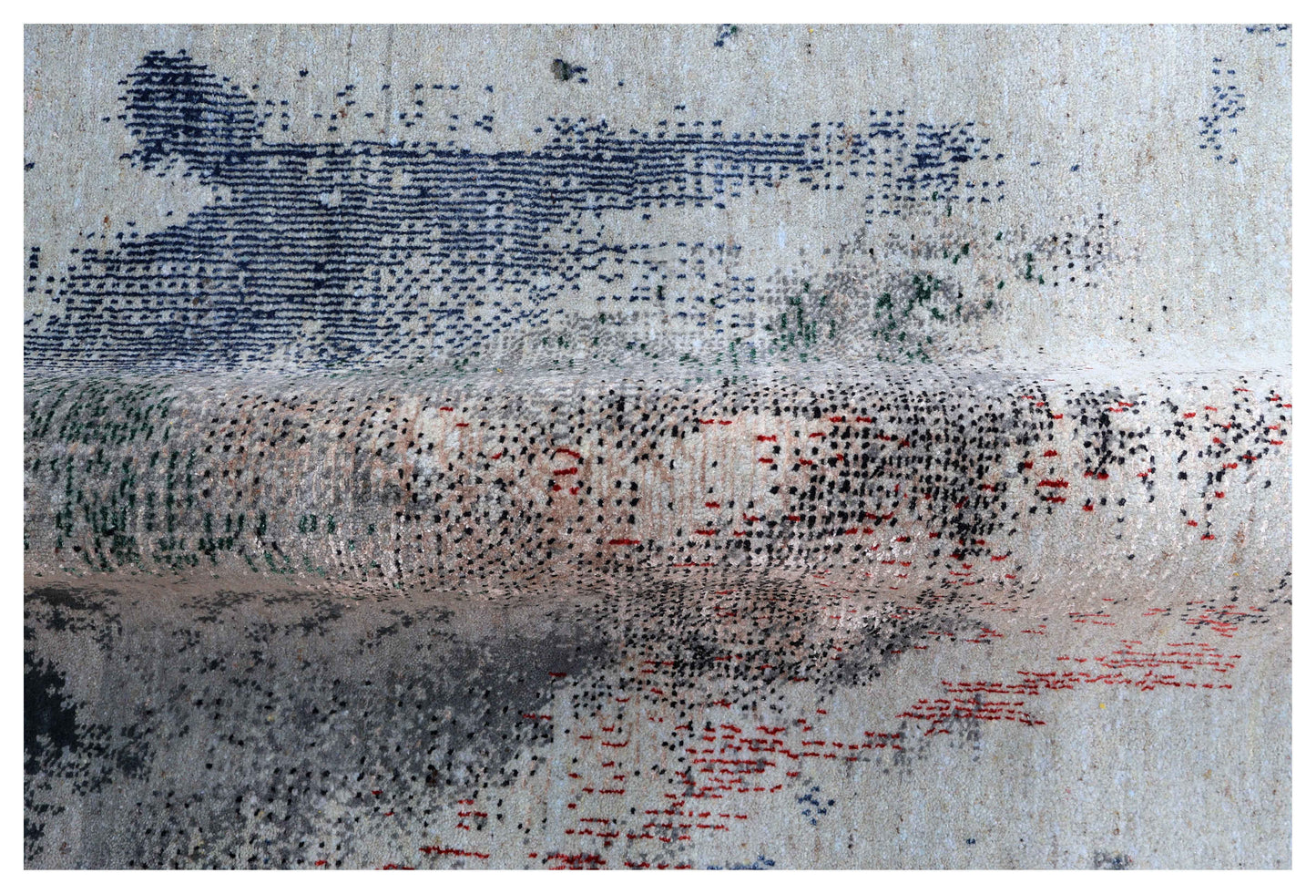 Silver Blue Grey Navy Gold Amber Crimson Cloud Modern Abstract Hand Knotted Wool Viscose 85 KPSI 6.6x10 Area Rug