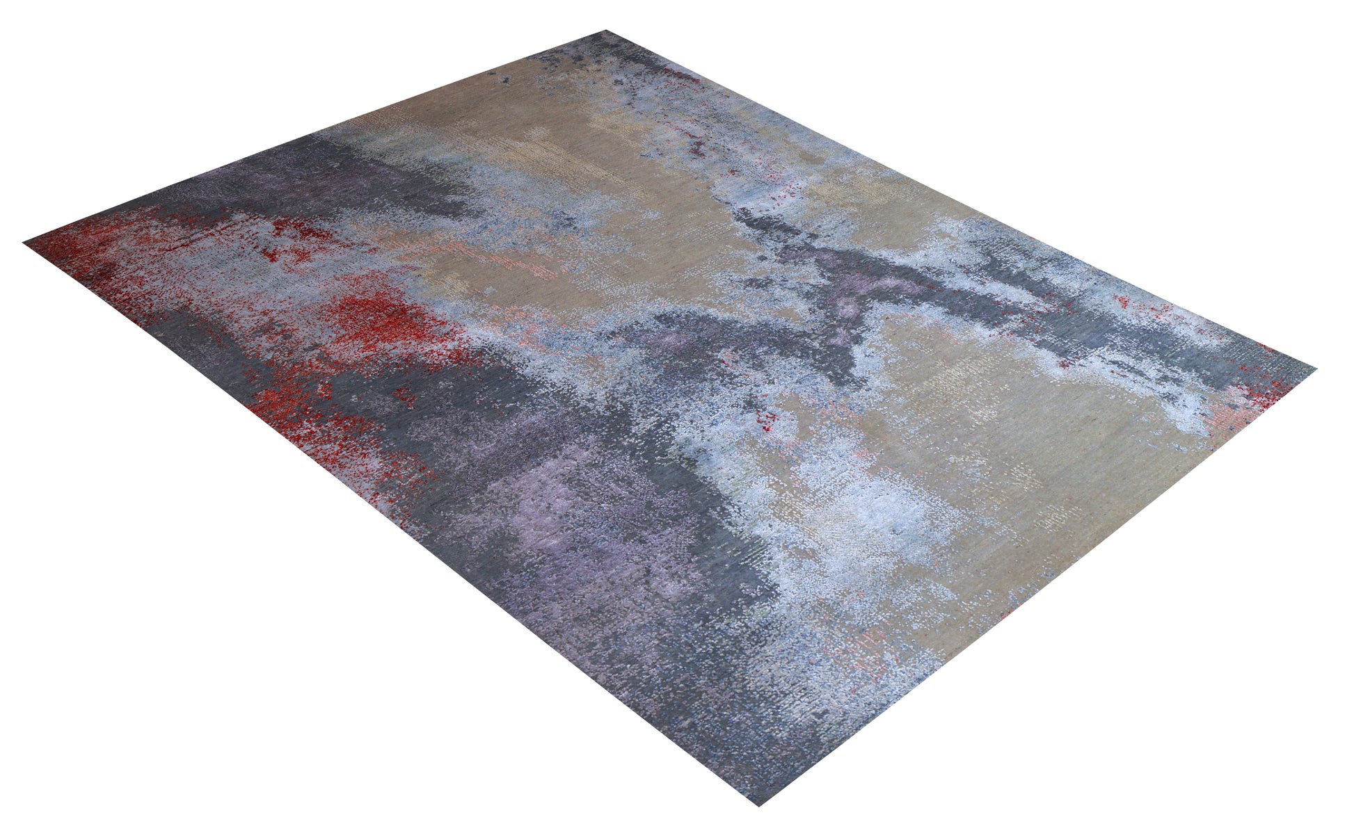 6x9 Hand Knotted Wool Viscose Beige Sand Crimson Modern Abstract Cloud Bhadohi Area Rug