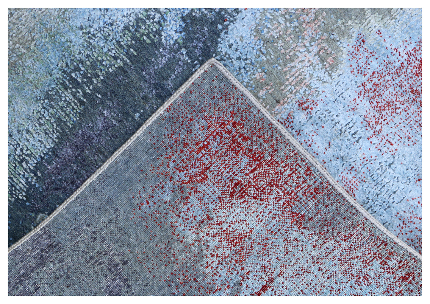 6x9 Hand Knotted Wool Viscose Beige Sand Crimson Modern Abstract Cloud Bhadohi Area Rug