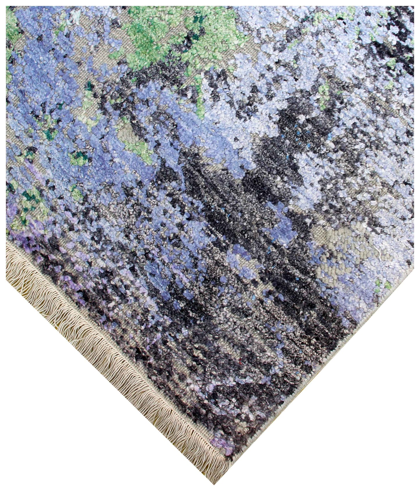 Hand Knotted Wool Viscose Charcoal Blue Green Mint Lavender Blush Modern Abstract Fringed 8x10 Bhadohi Area Rug