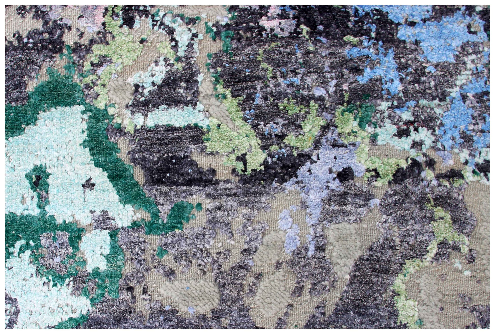 Hand Knotted Wool Viscose Charcoal Blue Green Mint Lavender Blush Modern Abstract Fringed 8x10 Bhadohi Area Rug