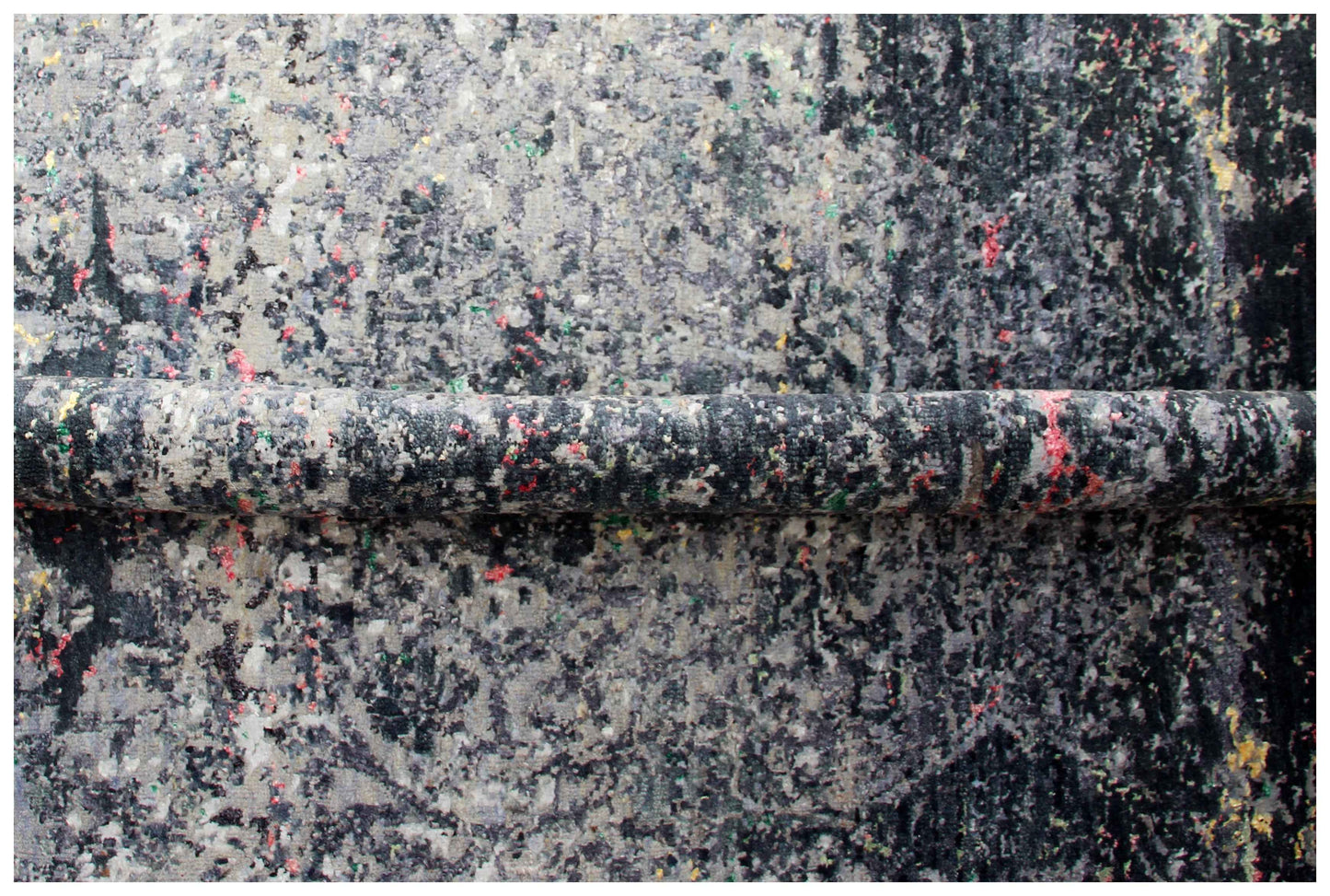 Distressed Medallion 8x10 Hand Knotted Charcoal Black Silver Pink Wool Viscose Bhadohi Area Rug