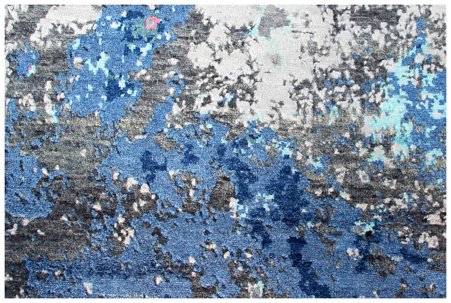 Navy Black Hot Pink Magenta Cyan Silver Modern Abstract Hand Knotted Wool Viscose 8x10 Bhadohi Area Rug