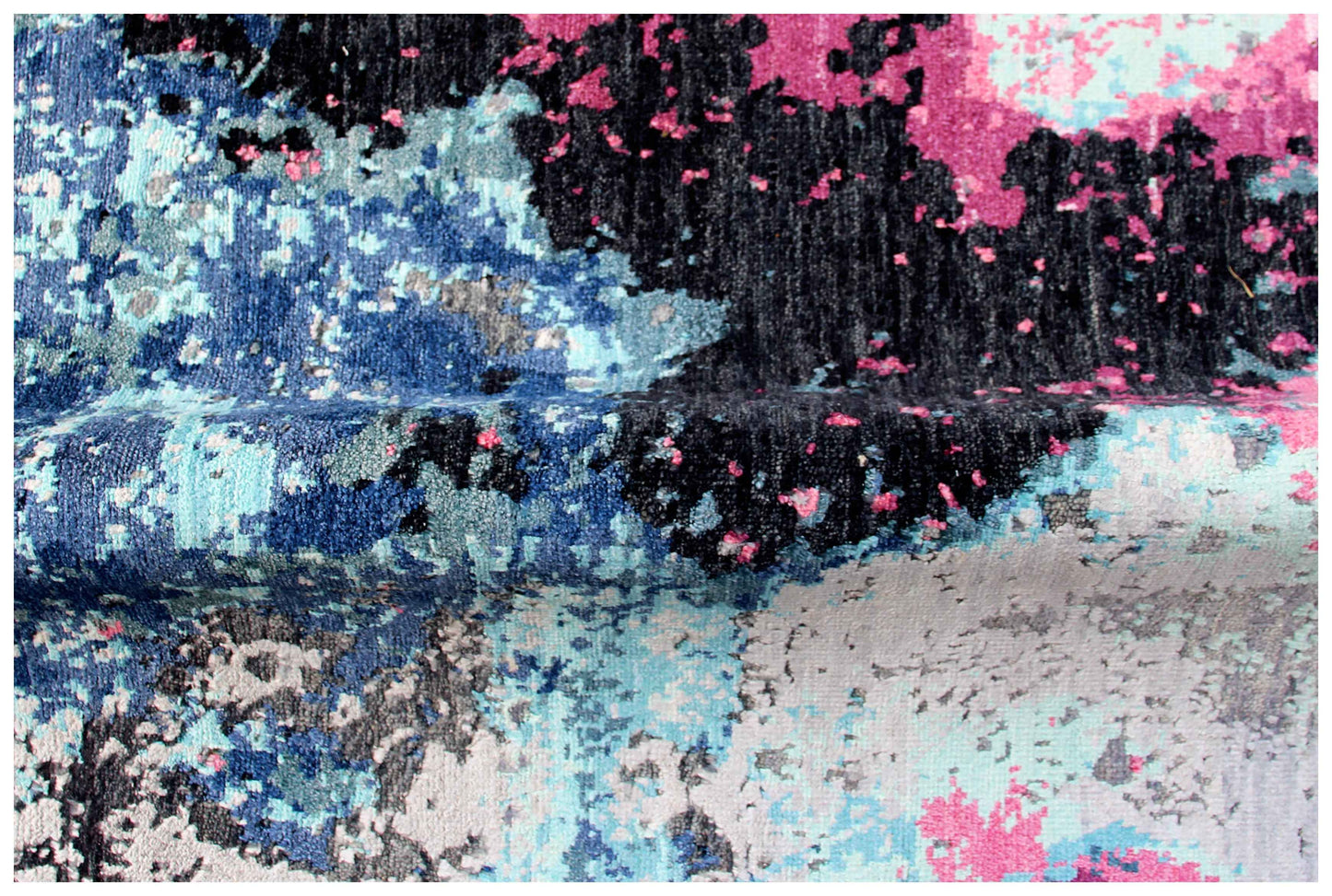 Navy Black Hot Pink Magenta Cyan Silver Modern Abstract Hand Knotted Wool Viscose 8x10 Bhadohi Area Rug