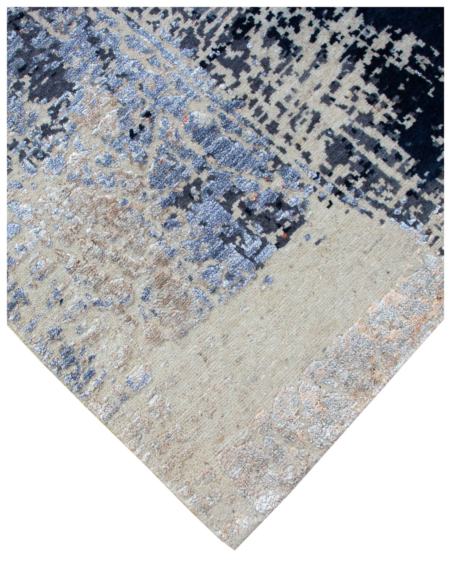 Wool Viscose Hand Knotted Ivory Rust Burgundy Steel Blue Modern Abstract Crackle 8x10 Bhadohi Area Rug