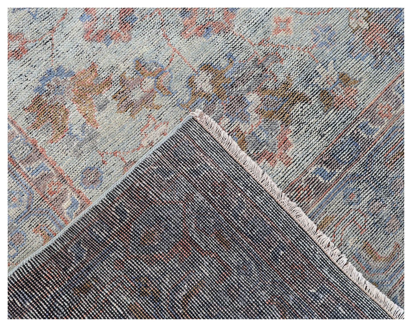 Celadon Sage Green Brown Crimson Gold Teal Oushak Floral Hand Knotted Wool Silk 8x10 Bhadohi Area Rug