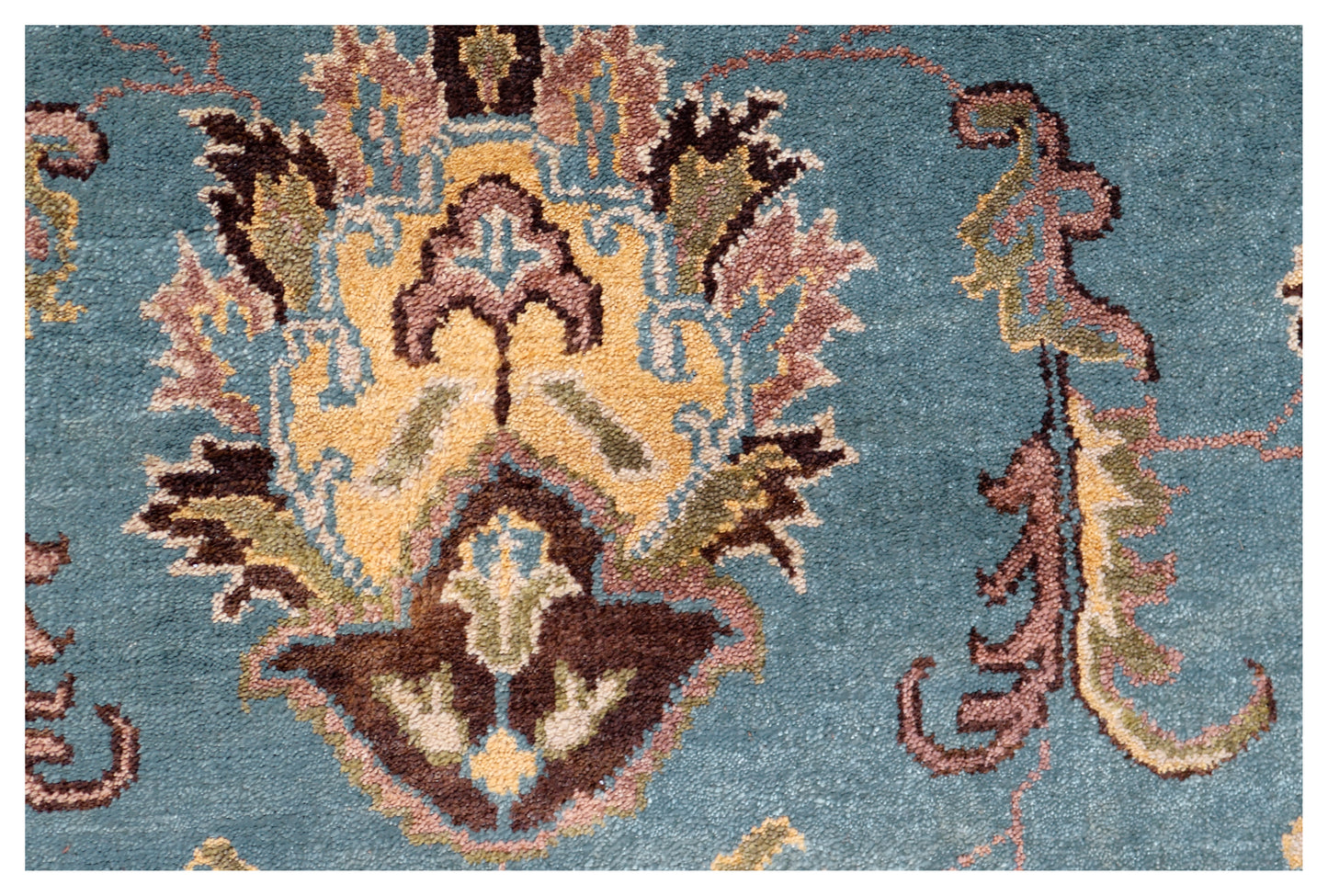 Teal Gold Tan Fine Oushak Floral Hand Knotted Wool Vintage Oriental 8x10 Area Rug
