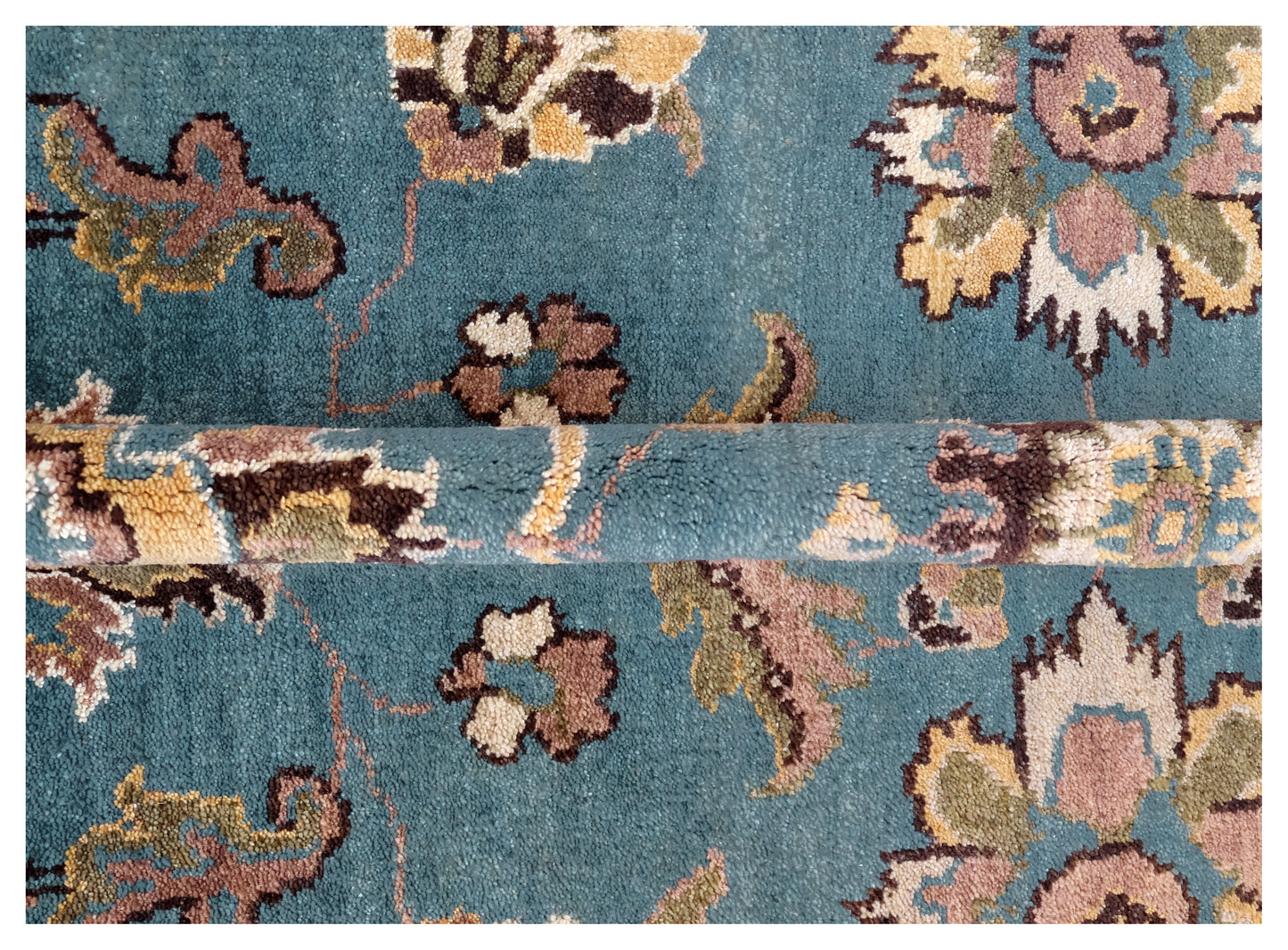 Teal Gold Tan Fine Oushak Floral Hand Knotted Wool Vintage Oriental 8x10 Area Rug