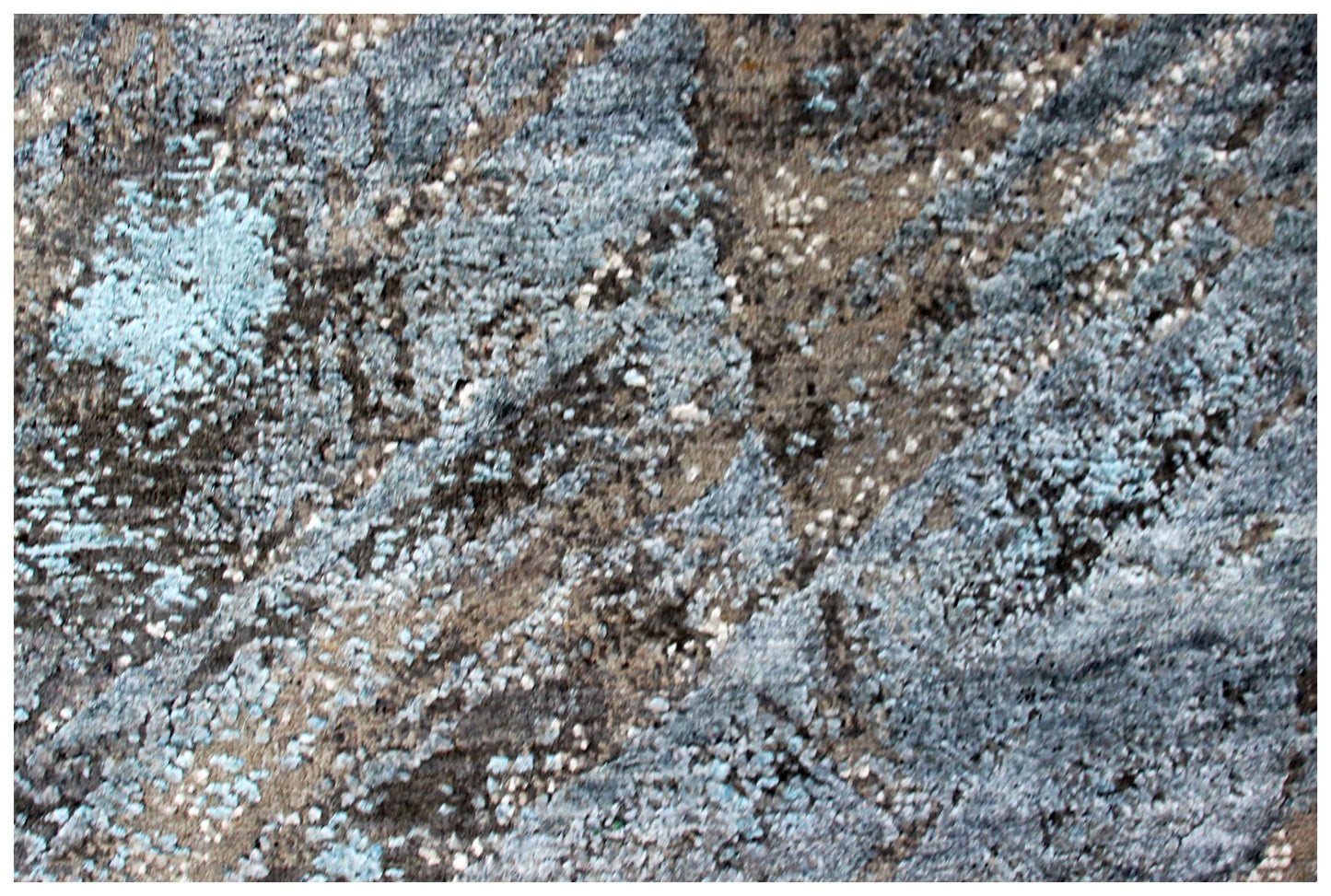 Modern Abstract 8x10 Hand Knotted Charcoal Taupe Silver Teal Ice Blue Geometric Wool Viscose Bhadohi Area Rug