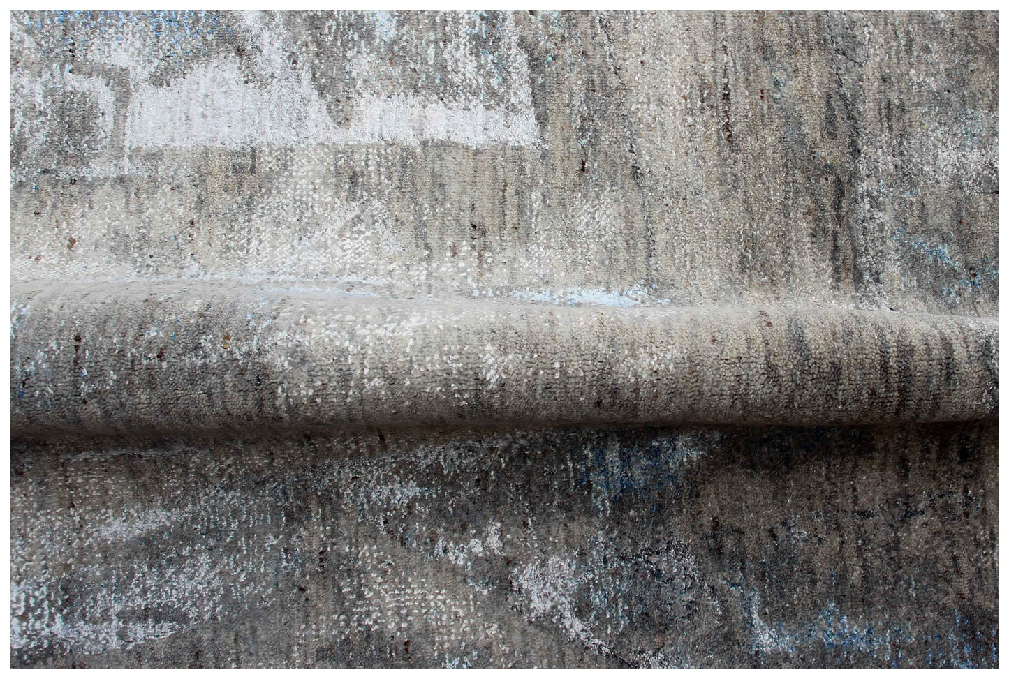 Taupe Brown Charcoal Teal Silver Organic Leaf Modern Abstract Hand Knotted Wool Viscose 8x10 Bhadohi Area Rug