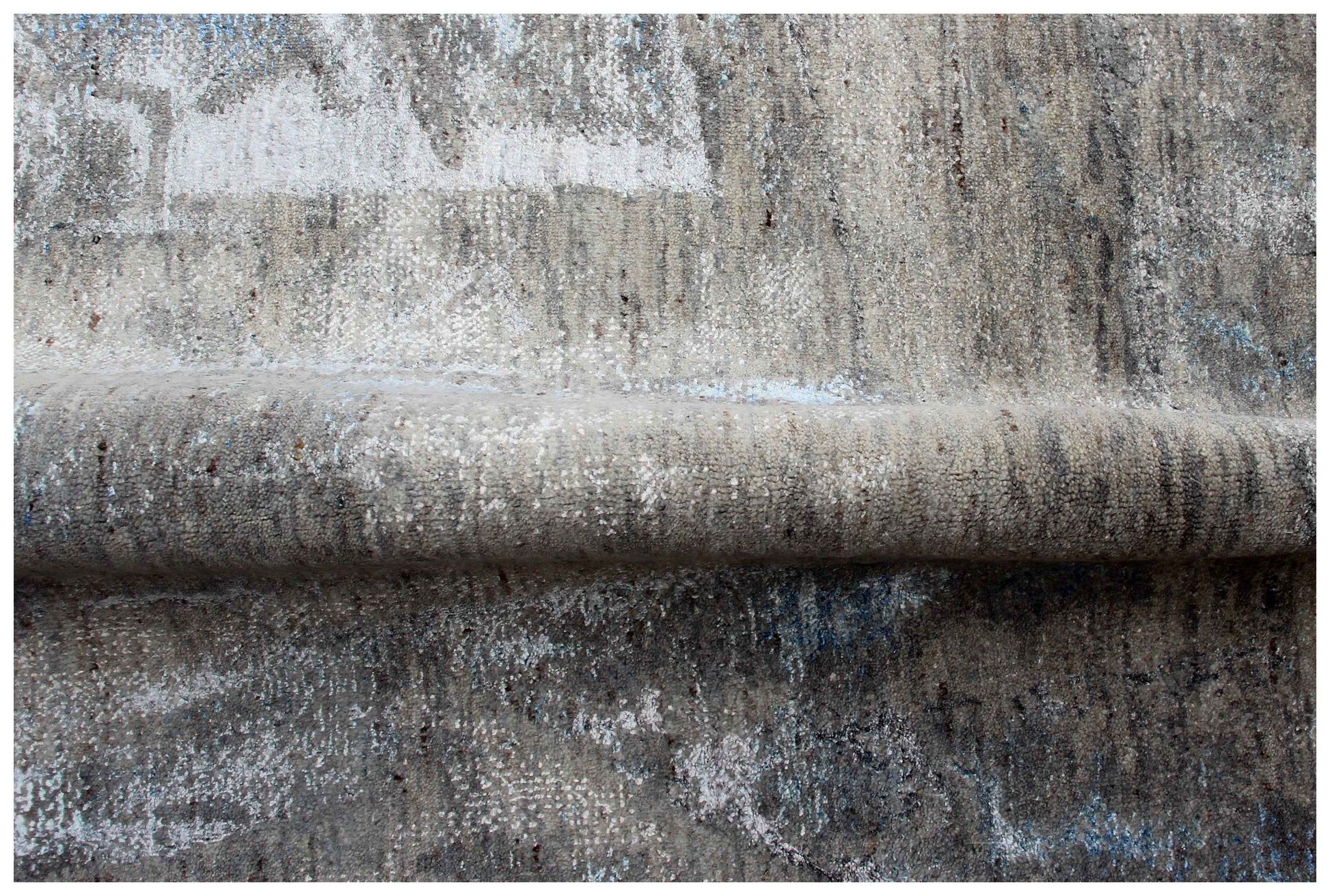 Taupe Brown Charcoal Teal Silver Organic Leaf Modern Abstract Hand Knotted Wool Viscose 8x10 Bhadohi Area Rug