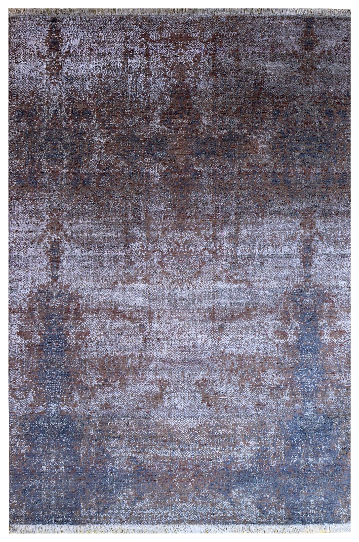 Silver Blue Grey Brown Mocha Eroded Floral Modern Abstract Hand Knotted Wool Viscose 5.6x8 Bhadohi Area Rug