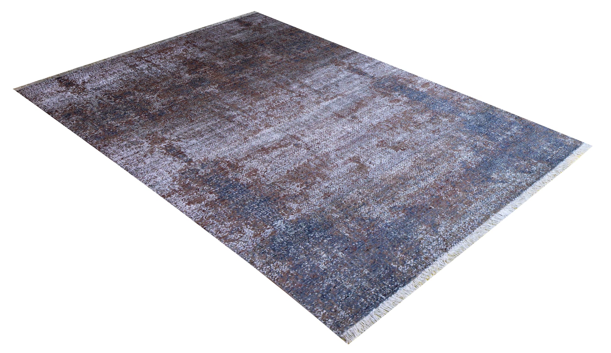 Silver Blue Grey Brown Mocha Eroded Floral Modern Abstract Hand Knotted Wool Viscose 5.6x8 Bhadohi Area Rug