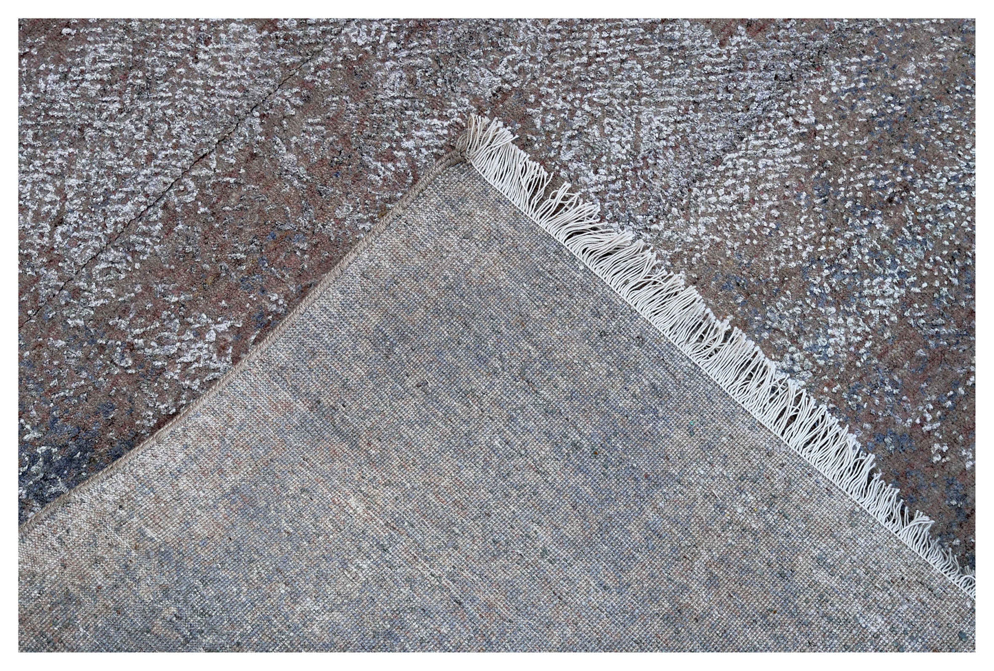Silver Blue Grey Brown Mocha Eroded Floral Modern Abstract Hand Knotted Wool Viscose 5.6x8 Bhadohi Area Rug