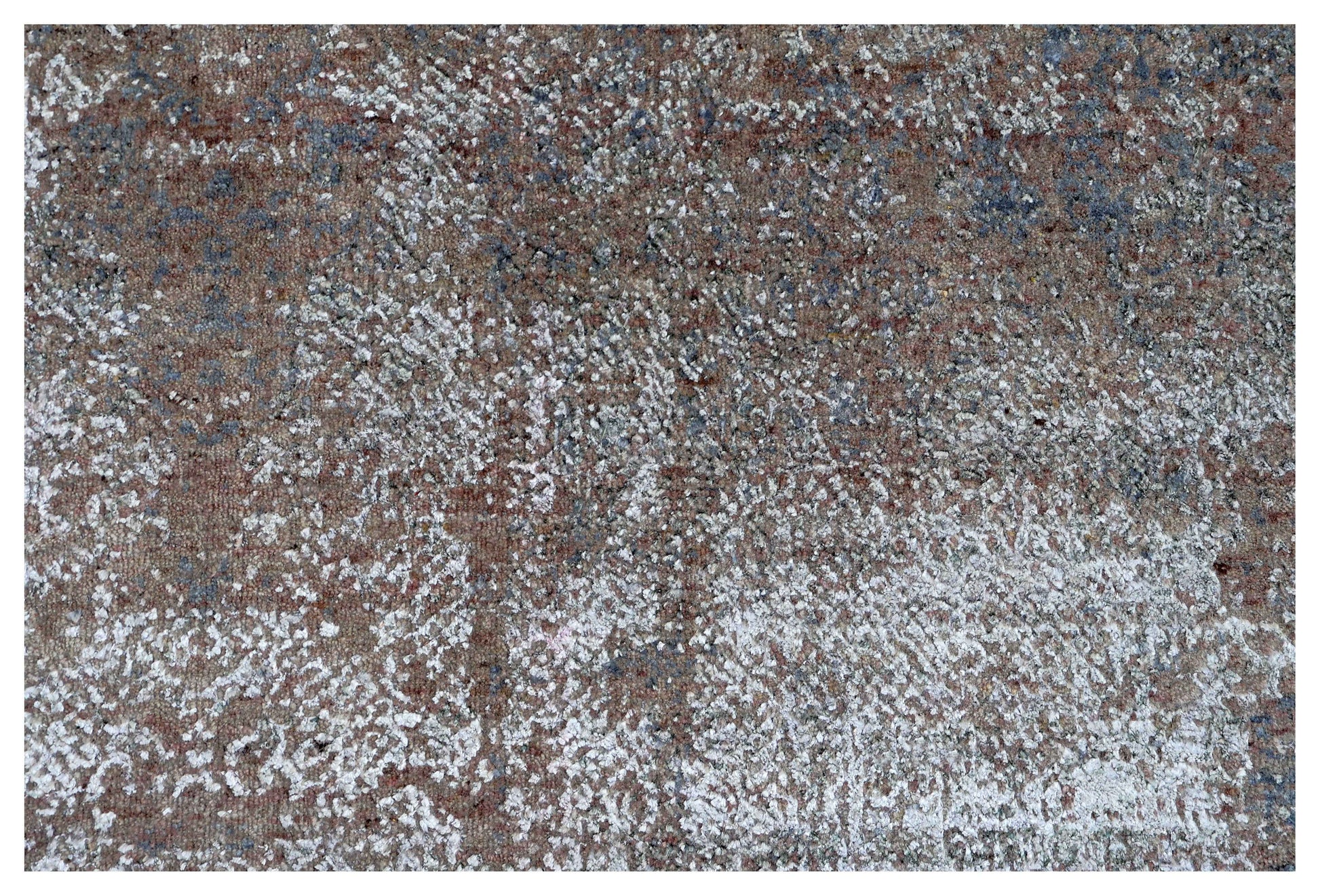 Silver Blue Grey Brown Mocha Eroded Floral Modern Abstract Hand Knotted Wool Viscose 5.6x8 Bhadohi Area Rug