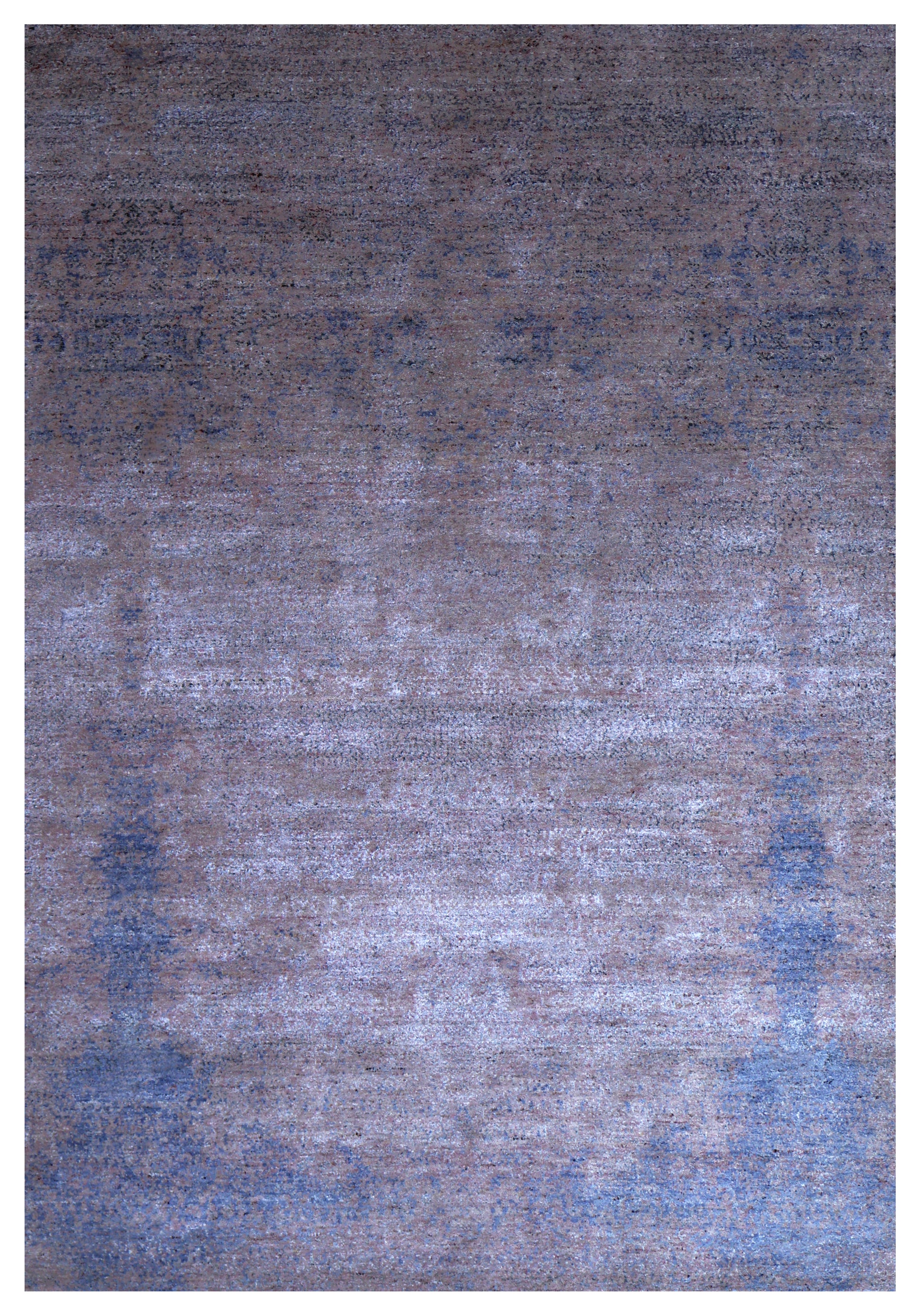 5.6x8 Hand Knotted Wool Viscose Steel Blue Denim Brown Mauve Silver Eroded Modern Abstract Bhadohi Area Rug