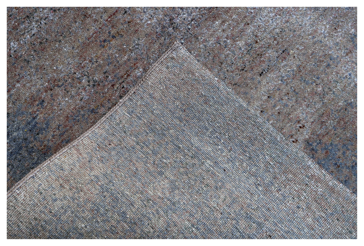 5.6x8 Hand Knotted Wool Viscose Steel Blue Denim Brown Mauve Silver Eroded Modern Abstract Bhadohi Area Rug