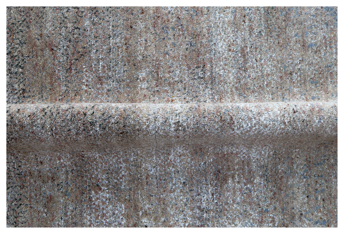 5.6x8 Hand Knotted Wool Viscose Steel Blue Denim Brown Mauve Silver Eroded Modern Abstract Bhadohi Area Rug
