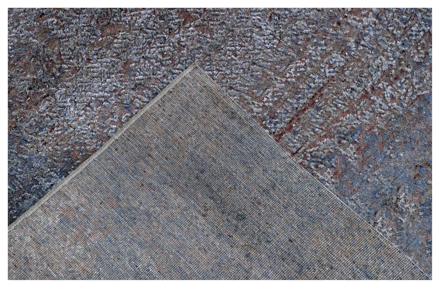 Eroded Modern Abstract 6.6x10 Hand Knotted Charcoal Brown Silver Blue Gradient Wool Viscose Bhadohi Area Rug