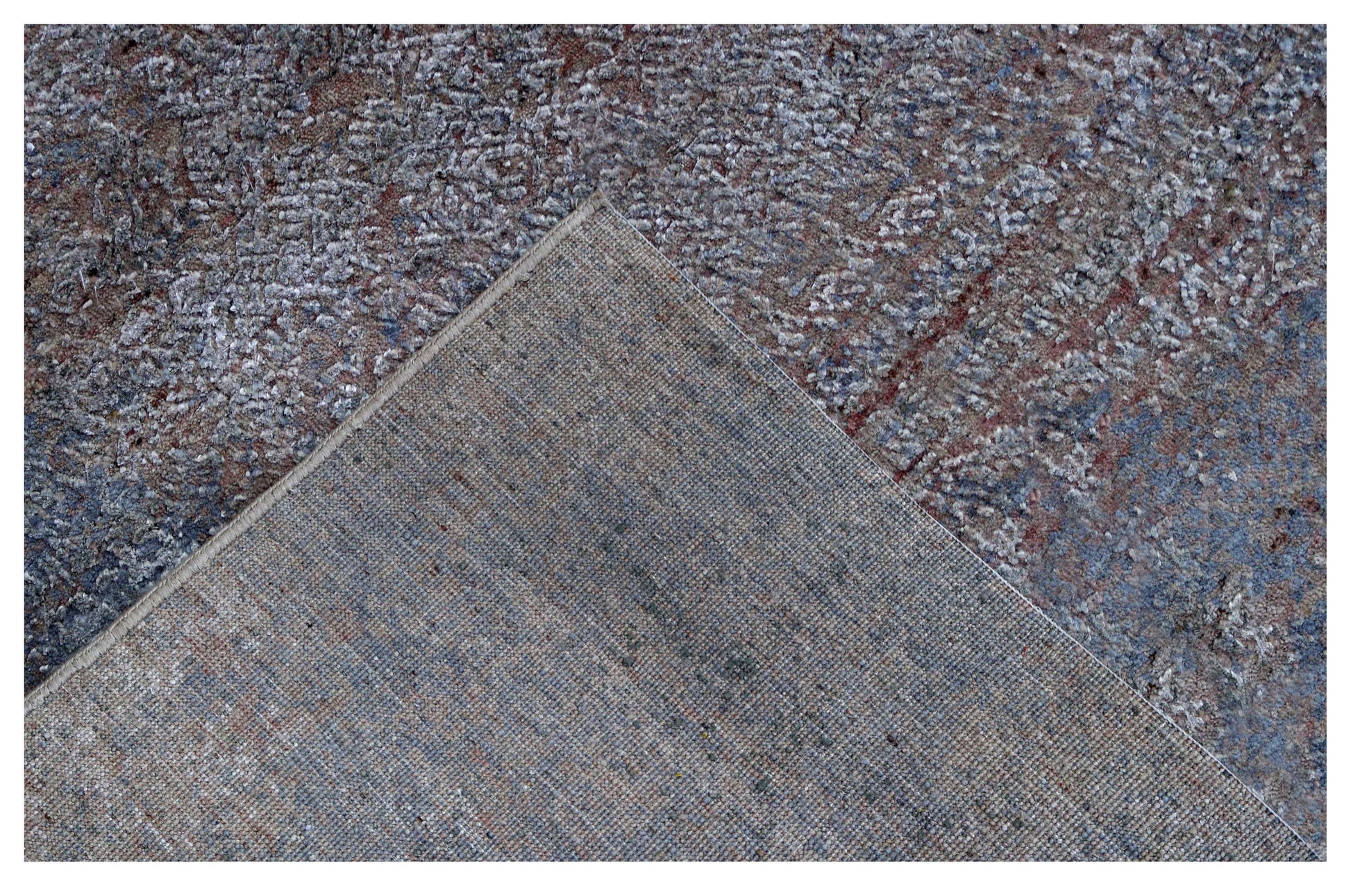 Eroded Modern Abstract 6.6x10 Hand Knotted Charcoal Brown Silver Blue Gradient Wool Viscose Bhadohi Area Rug
