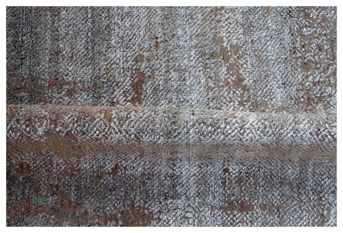 Eroded Modern Abstract 6.6x10 Hand Knotted Charcoal Brown Silver Blue Gradient Wool Viscose Bhadohi Area Rug