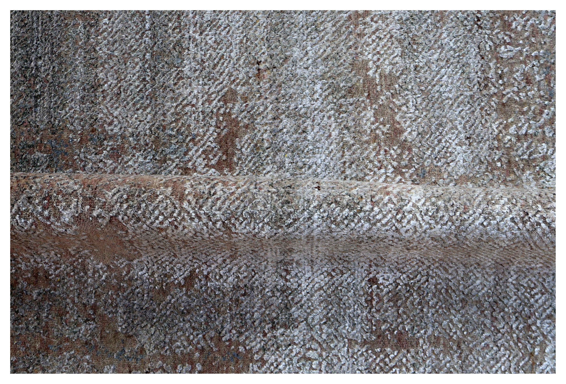 Eroded Modern Abstract 6.6x10 Hand Knotted Charcoal Brown Silver Blue Gradient Wool Viscose Bhadohi Area Rug