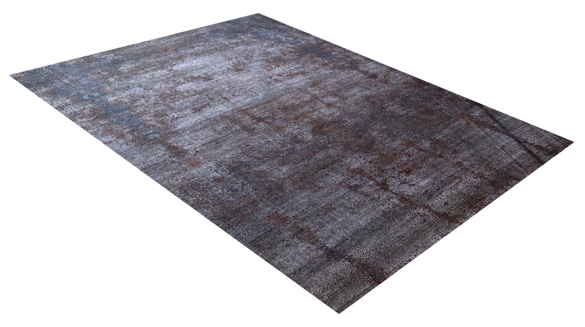 Silver Blue Grey Charcoal Brown Eroded Modern Abstract Hand Knotted Wool Viscose 6.6x10 Bhadohi Area Rug