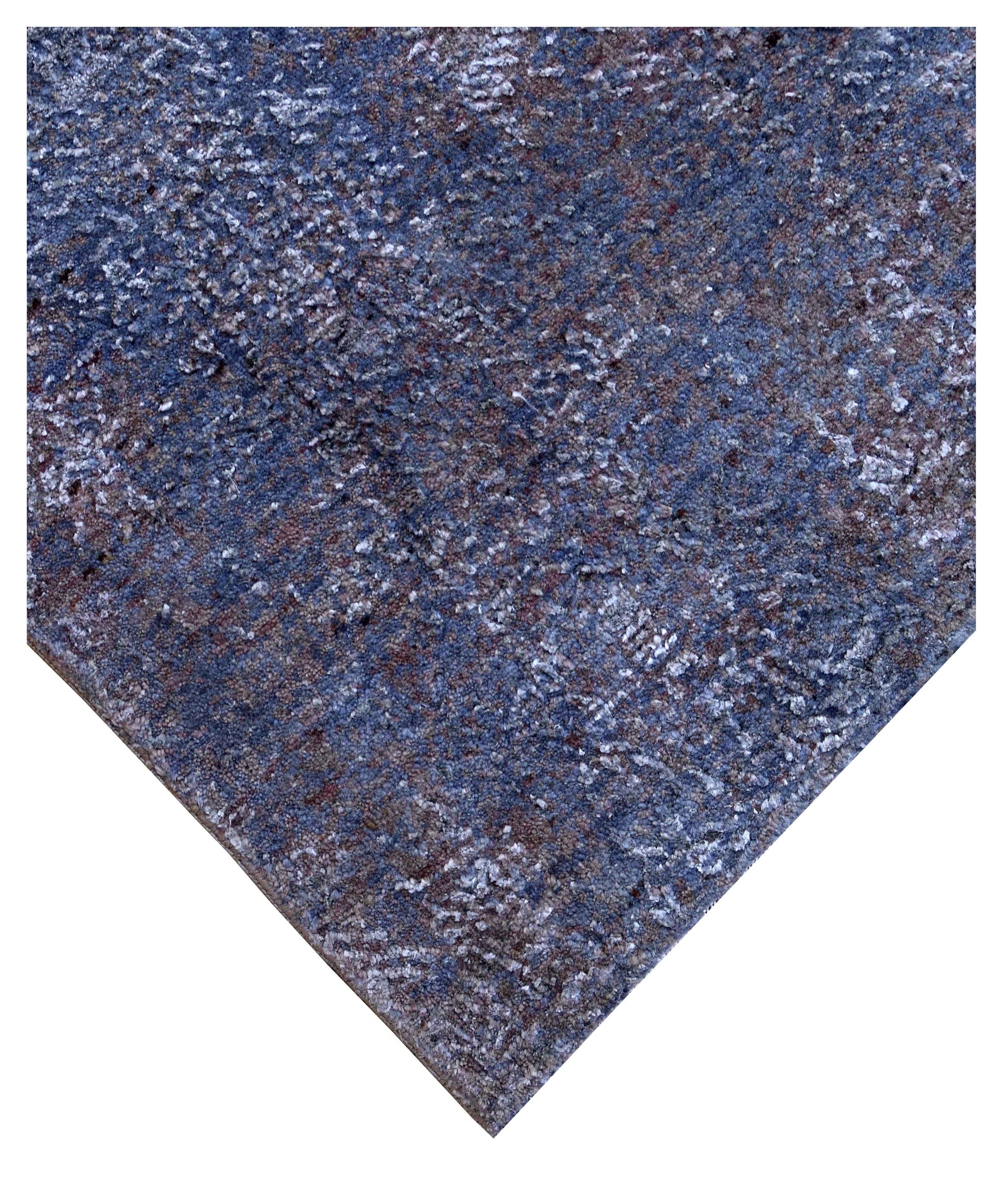 Silver Blue Grey Charcoal Brown Eroded Modern Abstract Hand Knotted Wool Viscose 6.6x10 Bhadohi Area Rug