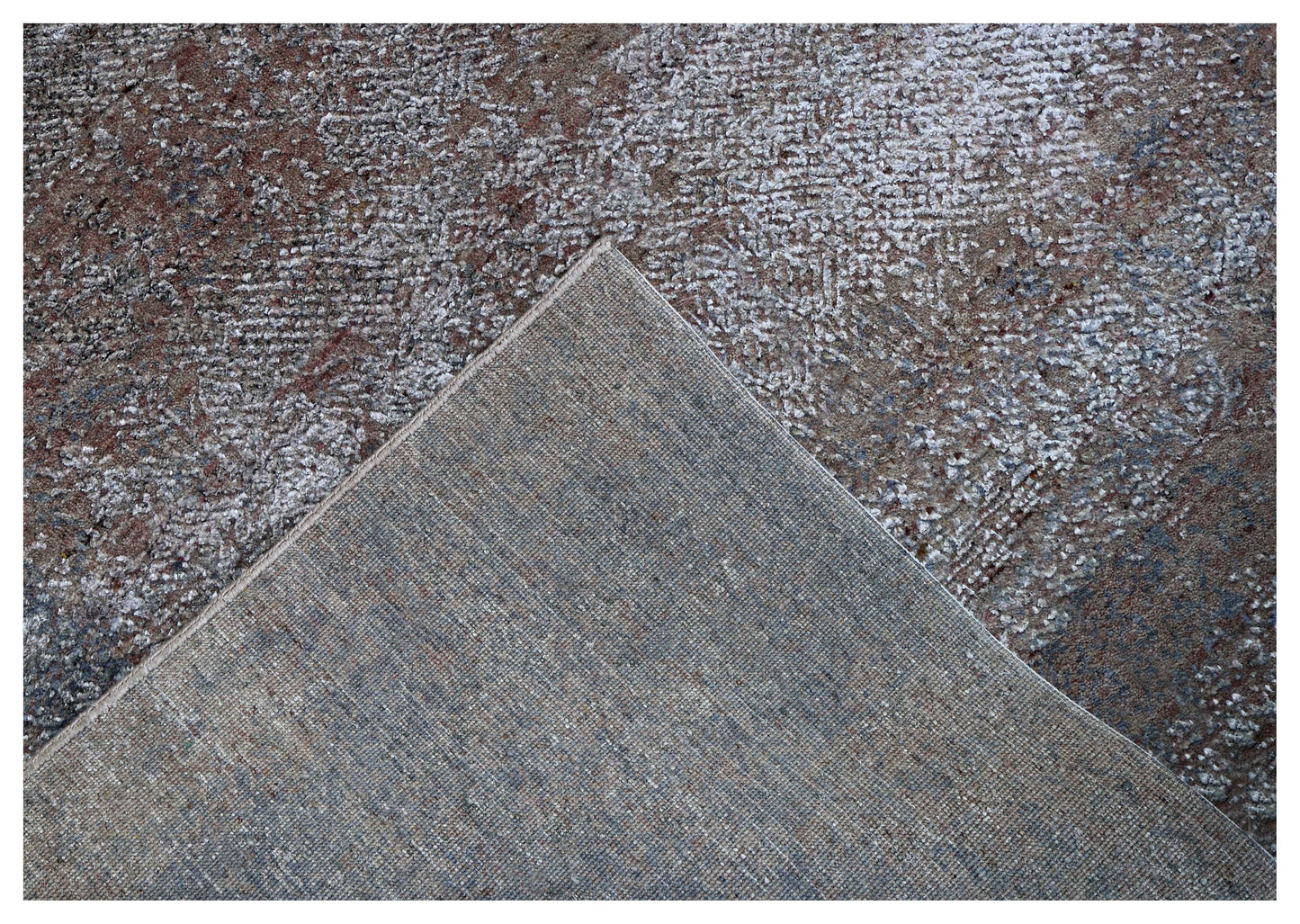 Silver Blue Grey Charcoal Brown Eroded Modern Abstract Hand Knotted Wool Viscose 6.6x10 Bhadohi Area Rug