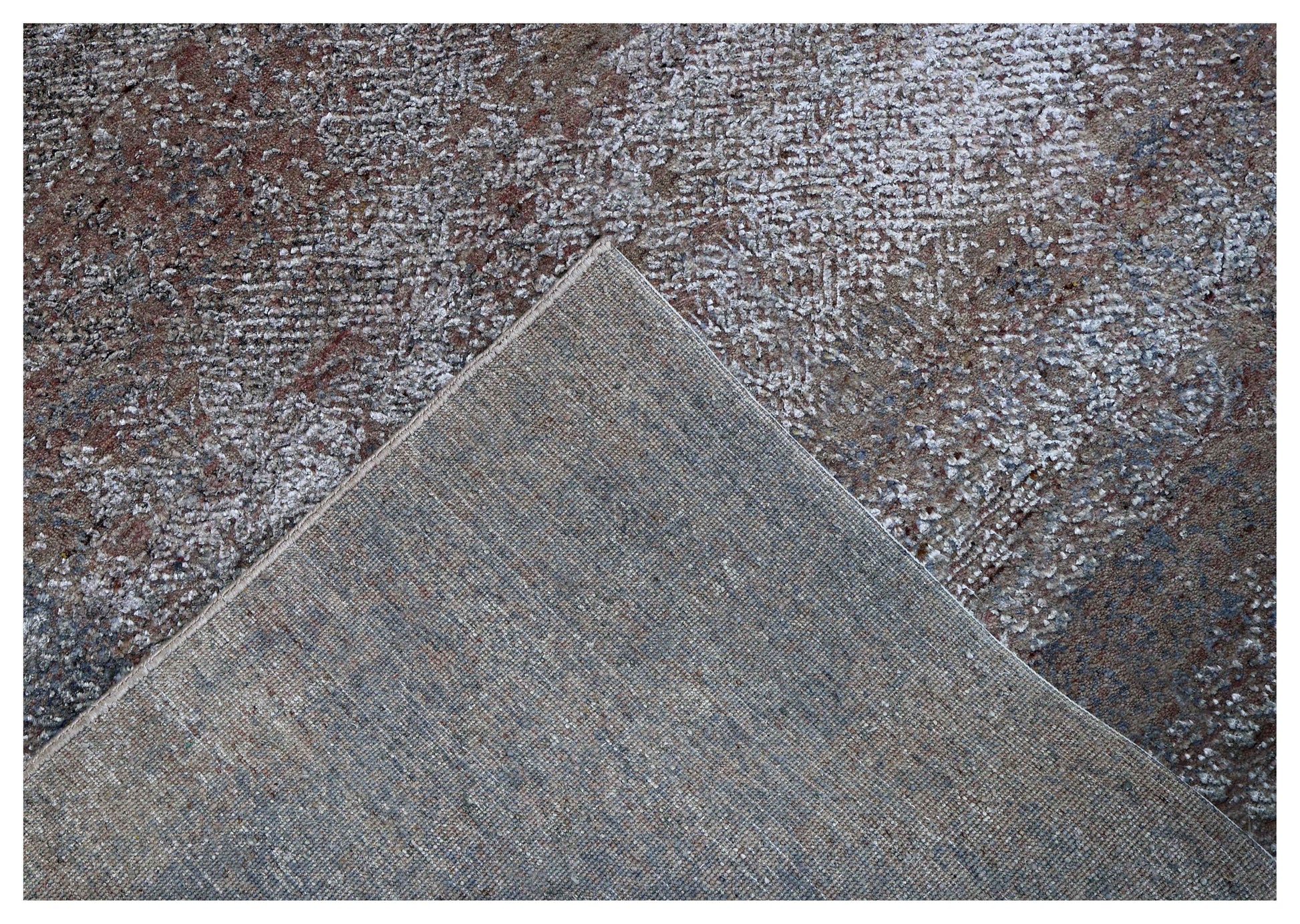 Silver Blue Grey Charcoal Brown Eroded Modern Abstract Hand Knotted Wool Viscose 6.6x10 Bhadohi Area Rug