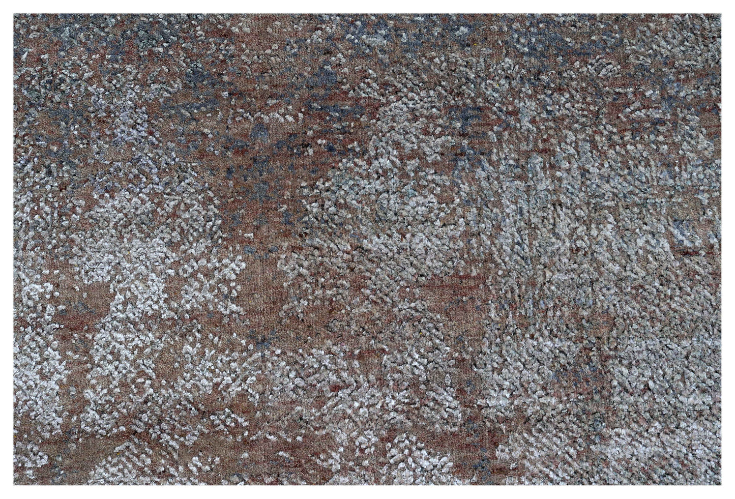 Silver Blue Grey Charcoal Brown Eroded Modern Abstract Hand Knotted Wool Viscose 6.6x10 Bhadohi Area Rug