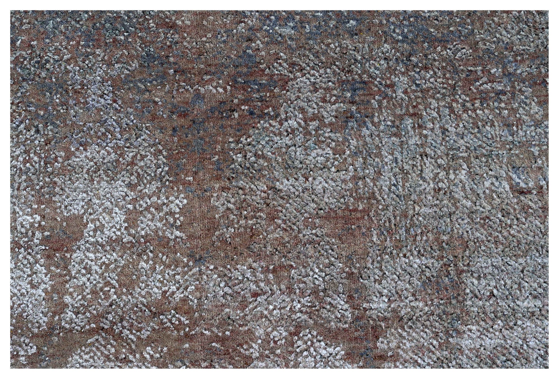 Silver Blue Grey Charcoal Brown Eroded Modern Abstract Hand Knotted Wool Viscose 6.6x10 Bhadohi Area Rug