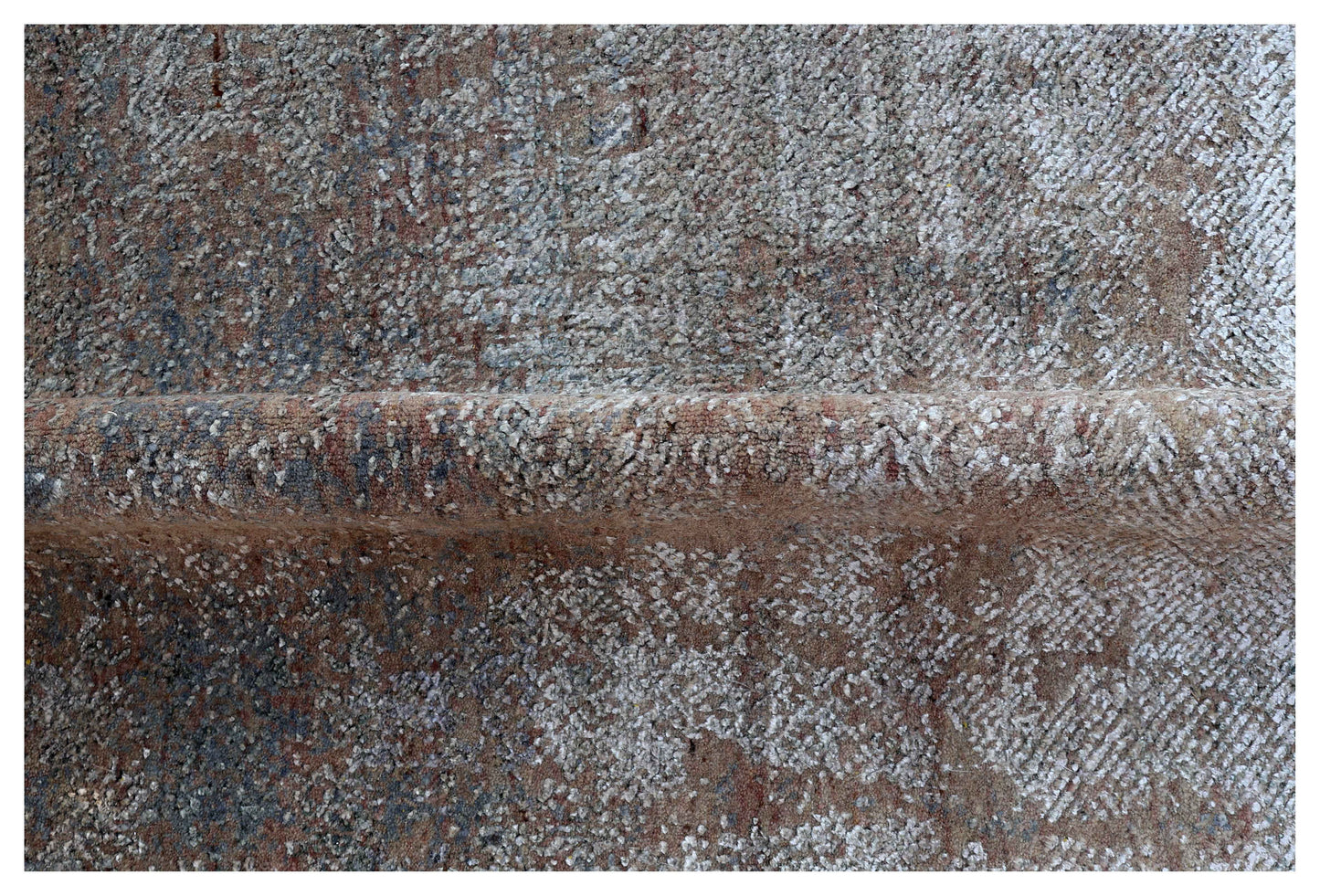 Silver Blue Grey Charcoal Brown Eroded Modern Abstract Hand Knotted Wool Viscose 6.6x10 Bhadohi Area Rug