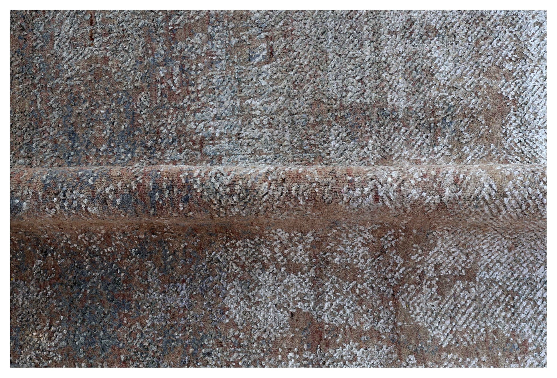 Silver Blue Grey Charcoal Brown Eroded Modern Abstract Hand Knotted Wool Viscose 6.6x10 Bhadohi Area Rug