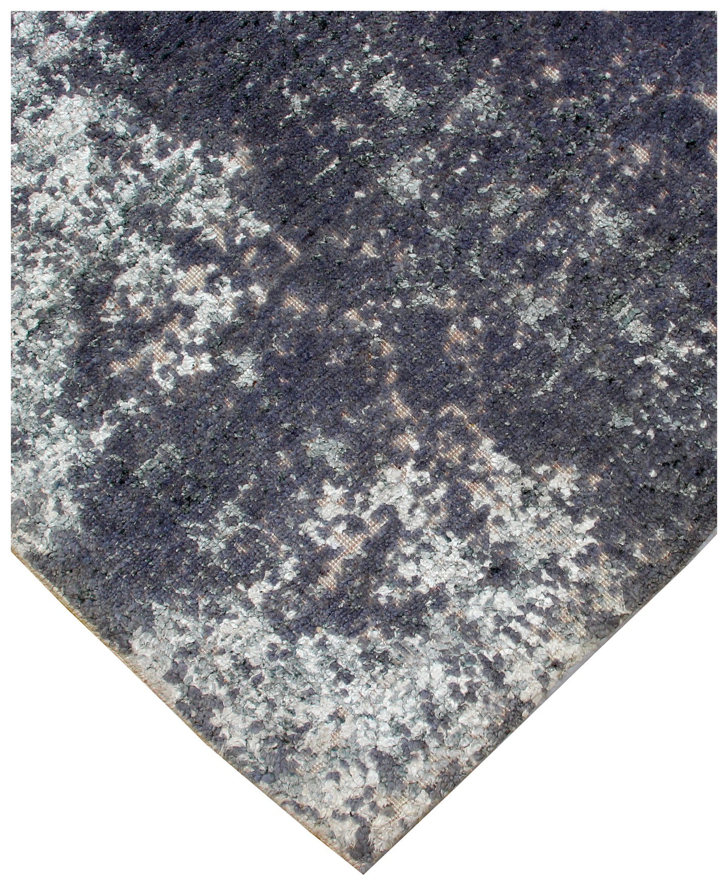 8x10 Hand Knotted Wool Viscose Silver Ivory Charcoal Black Eroded Medallion Column Bhadohi Area Rug